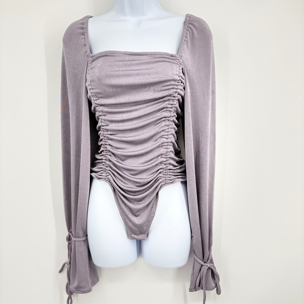 Intimately‎ Free People Meant To Be Ruched Bodysuit Women M Mauve Square Neck - Picture 2 of 14